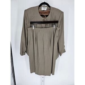 Kasper II A.S.L Women's Tan Herringbone Jacket & Skirt Suit Size 16